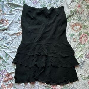 Vintage Express black ruffled silk midi flounce skirt, size medium